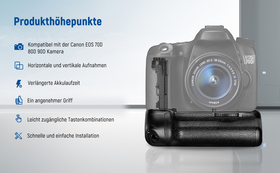 NEEWER Вертикальний ручка-батарея для Canon EOS 90D 80D 70D (замінник BG-E14)