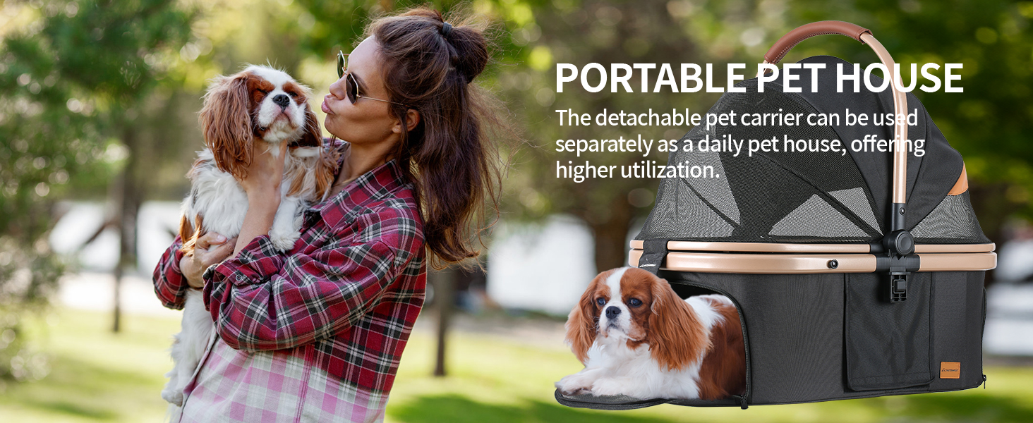 Візок для собак EchoSmile до 20 кг, 4-в-1, чорний. Складаний, з колесами, сітковими віконцями. Підходить для собак та котів середніх розмірів