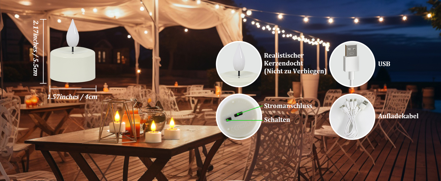 Набір з 12 перезаряджуваних LED чайних свічок SoulBay з пультом, таймером і USB-C, для дому, столу, Хелловіну та новорічного декору