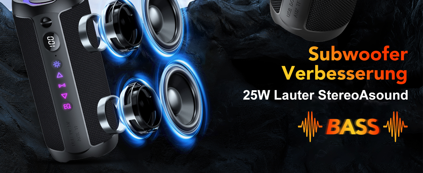 Портативна Bluetooth колонка COIOC з підсвіткою, 30W, IPX7, 30 годин, AUX, TF карта - Чорна