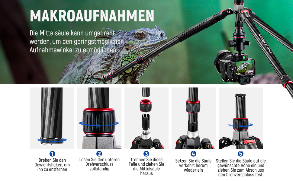 Штатив NEEWER 77' для камери, монопод, сумісний з DSLR та смартфоном, 360° кульковий голівкою, 2-осьова центральна колонка, QR-плита Arca, сумка, максимальне навантаження 15,4 кг, TP77 (карбоновий штатив з 2 осями)