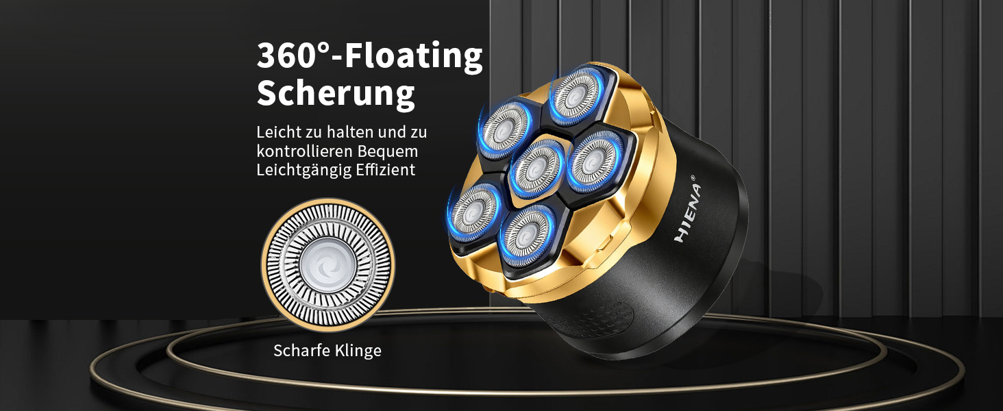 HIENA PRO Машинка для гоління голови чоловіча 6D магнітна, водонепроникна, з підзарядкою Type-C та LED-дисплеєм (Золотий)