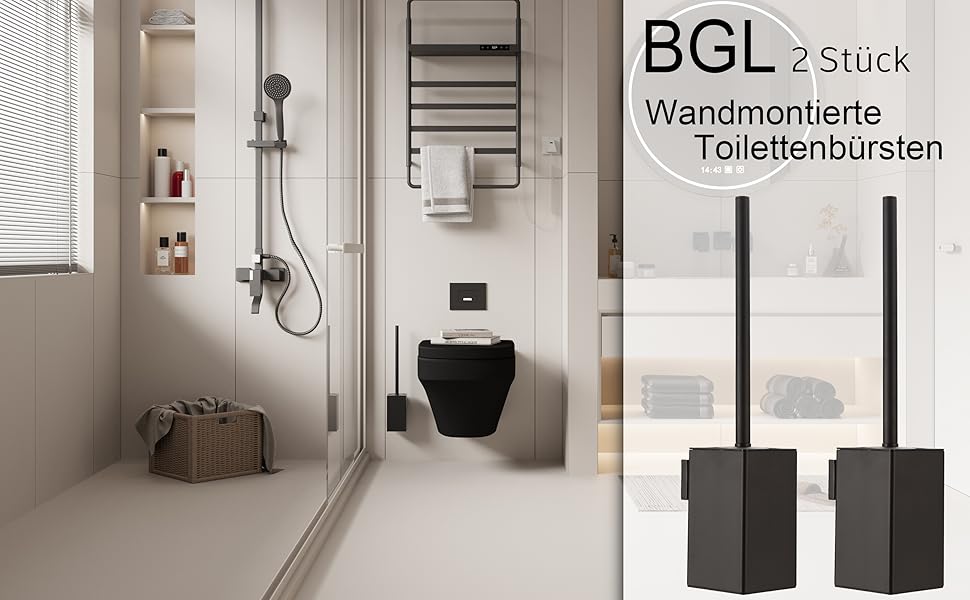 Настінний тримач для унітазної щітки BGL, матовий чорний, метал, 2 шт. в упаковці