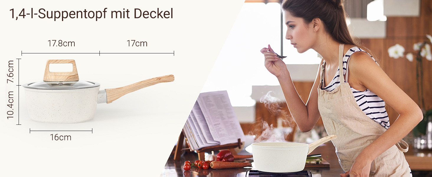 Набір каструль 12 шт. Induktion Kochset: Набір посуду з медичного каменю з кришкою, антипригарне покриття. Ідеально для приготування, смаження та випікання (чорний)