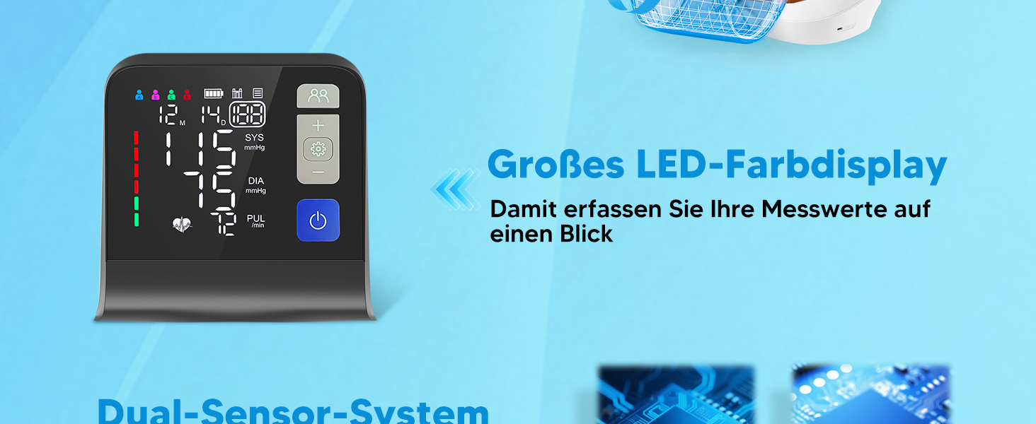 Тонометр на плече Arboleaf з великим LED-дисплеєм, вимірювання пульсу та частоти серцевих скорочень, 4x199 місця пам'яті, зарядка USB-C або AA-батареї, для домашнього використання, білий, компактний