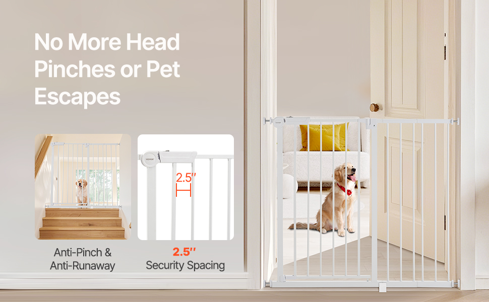 Безпечне ворітце для дітей та домашніх тварин VEVOR: регульована ширина (750-), захист від сходів, відкривається однією рукою, для сходів та дверей, білий, 101,6 см