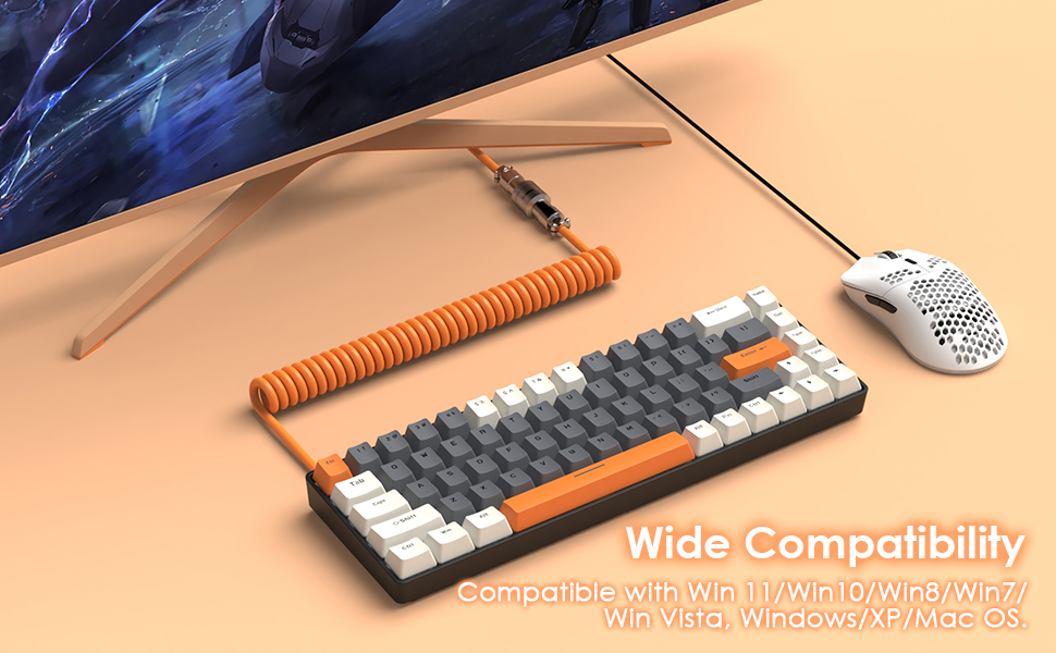 YINDIAO T8 Комплект ігрової клавіатури та миші RGB 60%, Механічна клавіатура TKL 68 клавіш, Миша з дизайном стільникового корпусу, до 6400DPI, для PC PS5, Сірий (Milchshake (Brown Switch))