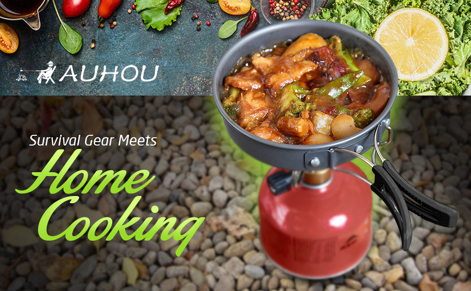 Набір кухонного посуду для кемпінгу AUHOU: портативний набір посуду з алюмінію для пікніків, походів та рюкзакових подорожей