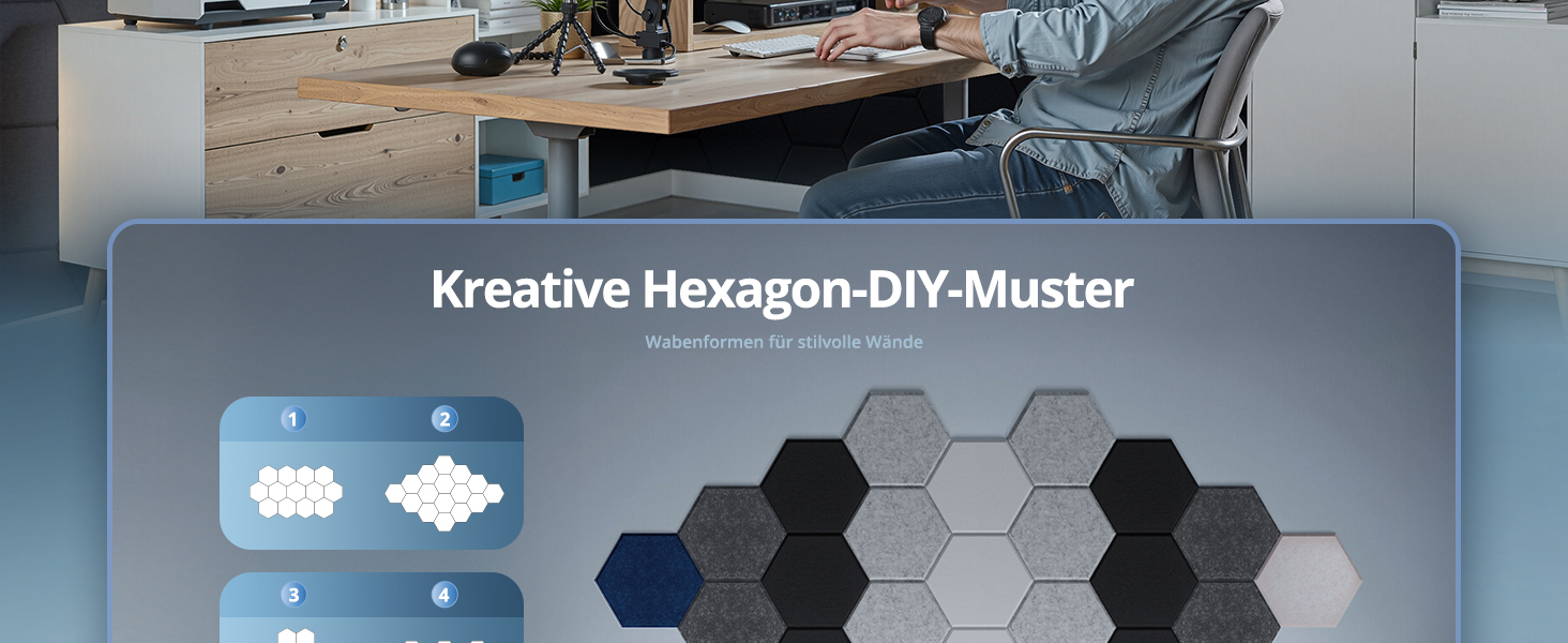 Акустичні гексагональні панелі самоклеючі, 12 шт. Поглинач звуку для студії, вітальні, геймерської зони та офісу, чорні, 30 x 26 x 0,9 см