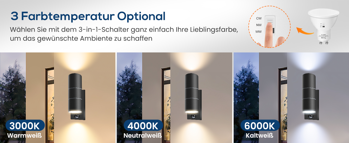 ALUSSO Вологостійкий вуличний сенсор руху з LED, 2 x 8W GU10, IP65, нержавіюча сталь, 3 колірні температури