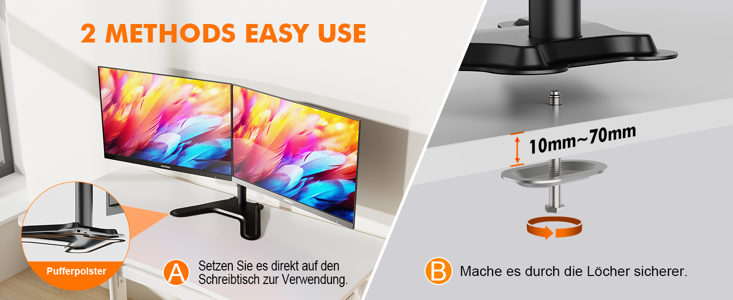 Тримач для монітора GRIFEMA для 2 моніторів, 13-27 дюймів, регульований, гнучкий, VESA 75/100mm, GB2001A-2 (U-основа)