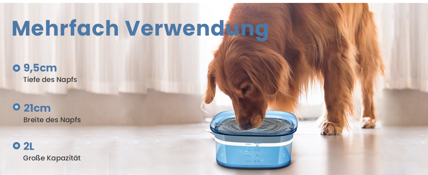 Миска для собак PETTOM, 2L, проти протікання, без облизування, велика (Блакитна)