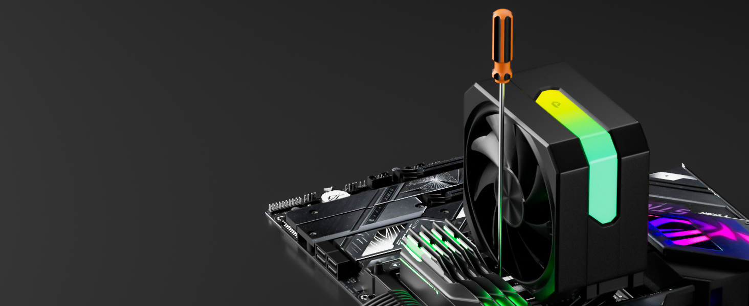 upHere Кулер для CPU з ARGB підсвічуванням, 4 теплові трубки, 120мм вентилятор, сумісний з AMD AM4 AM5/Intel 2011/2066, ПК кулер up1KC4