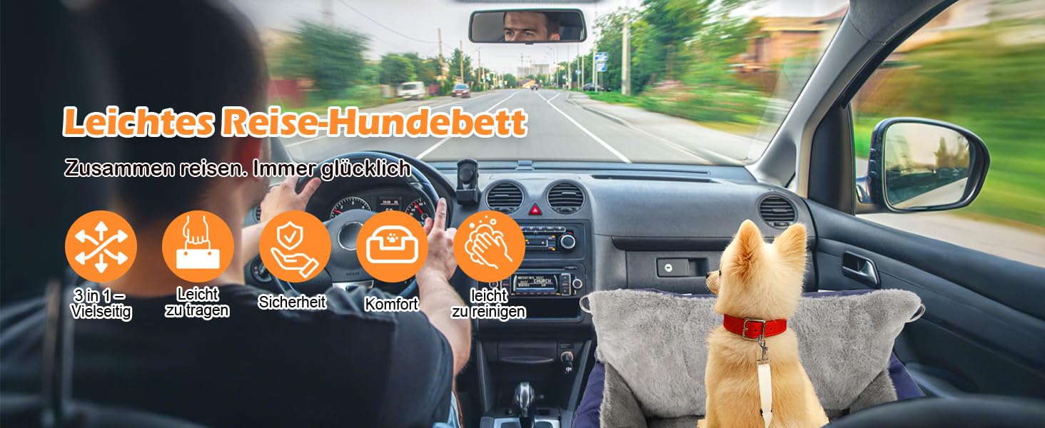 Автокрісло для собак 3-в-1 – переносна ліжко для маленьких собак, з розкладною поверхнею, м'яким матрацом, для переднього або заднього сидіння, внутрішнє та зовнішнє використання (04-Blau)