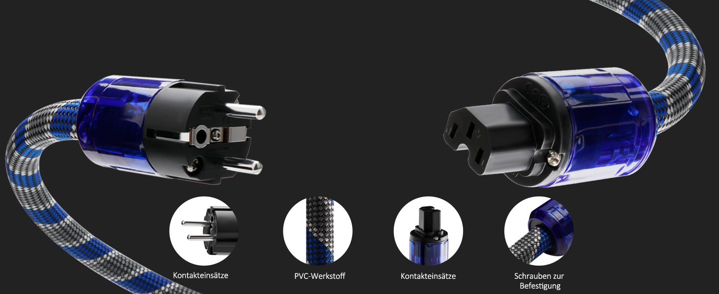 Hi-Fi мережевий кабель Monosaudio P037 1.5м, мідний екран OFC, 2-полюсний High-End кабель живлення AC з вилкою EU Schuko та роз'ємом IEC C15 для підсилювача, DVD, сабвуфера та декодера