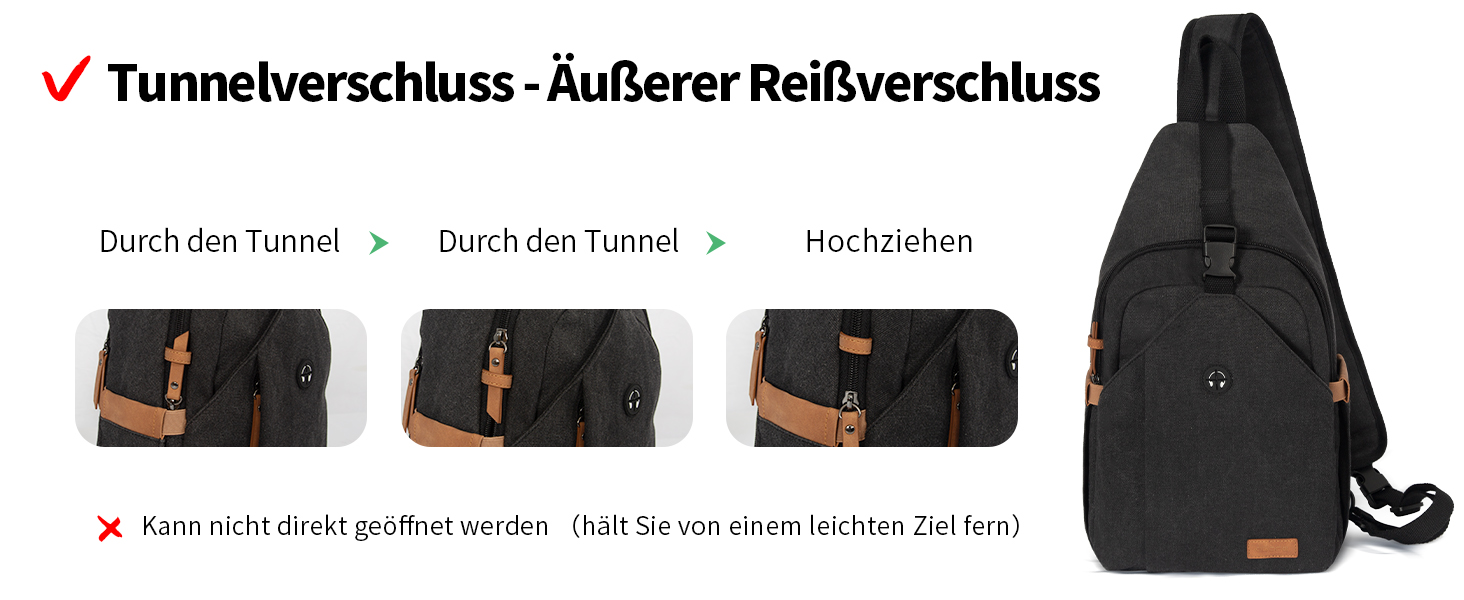 Чоловіча нагрудна сумка Brusttasche з канвасу, водонепроникна, антикрадіжна, для подорожей, туризму та спорту, чорного кольору