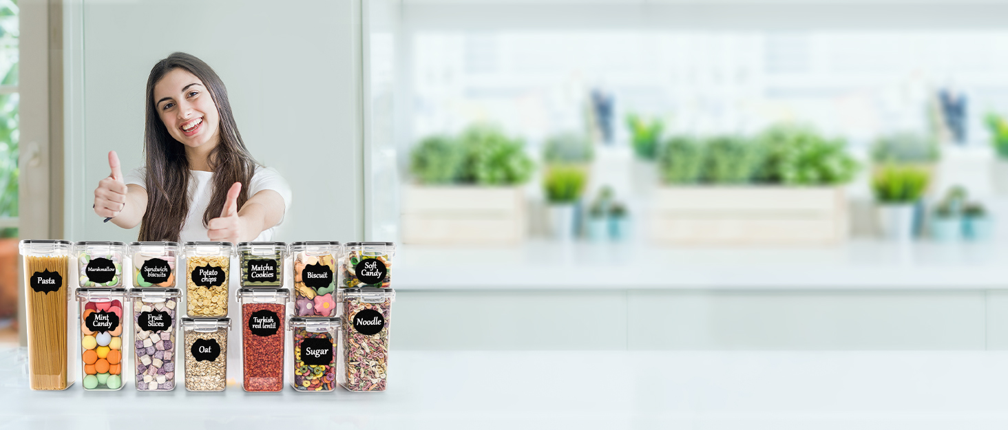 Набір контейнерів для продуктів з кришкою, 16 шт. BPA Free, герметичні, для зберігання крупи, борошна, цукру. Органайзери для кухні з етикетками