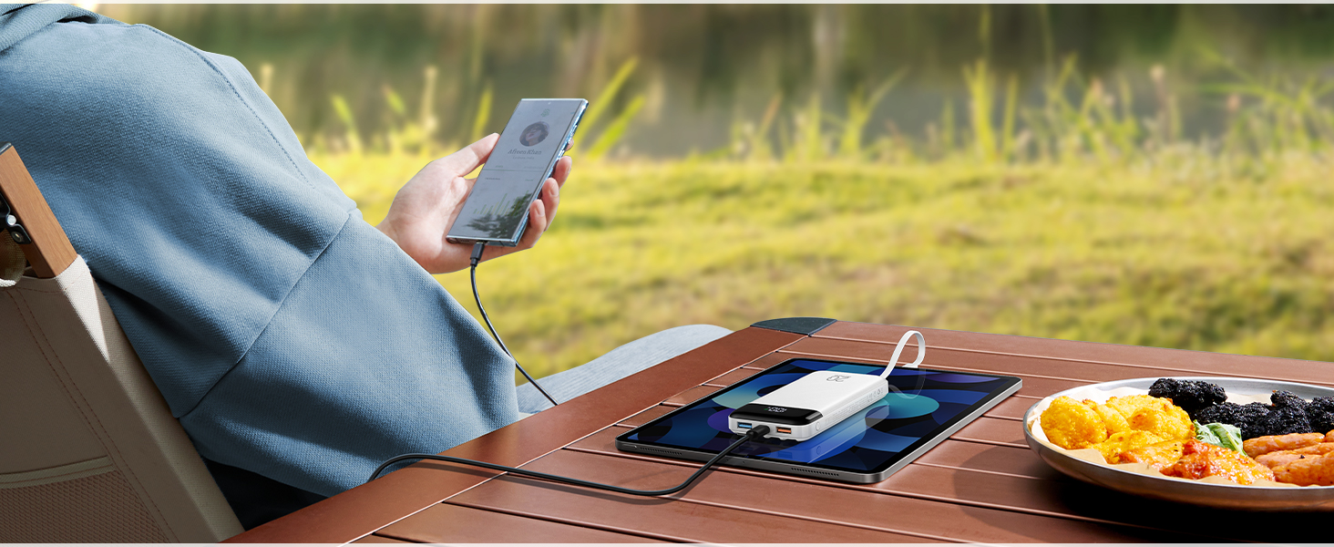 Power Bank Charmast 20000mAh з LED-дисплеєм та 4 кабелями (USB C PD3.0 QC4.0, 6 виходів) для iPhone, Samsung, Tablet