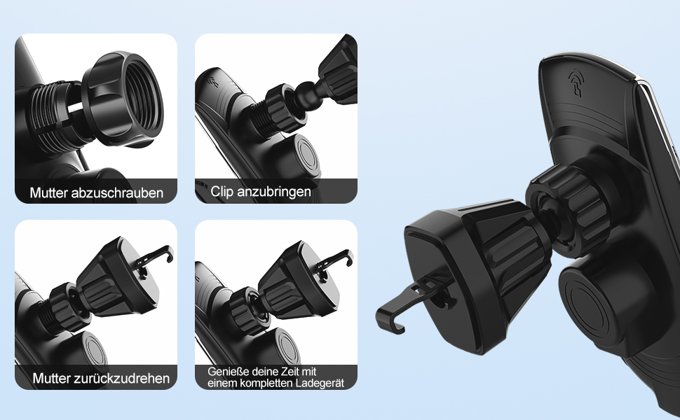 Автомобільний бездротовий зарядний пристрій AmazeFan 15W Qi з тримачем для телефону, чорний