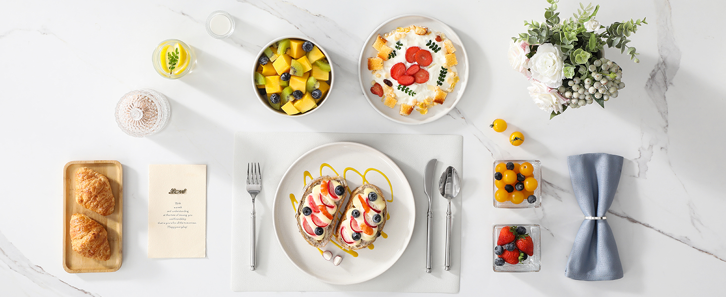 Набір посуду MALACASA з каменю (18 предметів) для 6 осіб, керамічний сервіз з глазур'ю 'сезам', білий з коричневим дном, набір тарілок та мисок