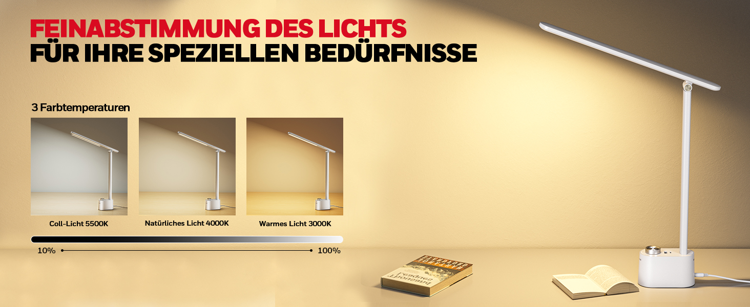 LED-лампа Honeywell H01 Pro Sunturalux™ з USB-портом для зарядки, 3 режими, регулювання яскравості, для дому, офісу та читання