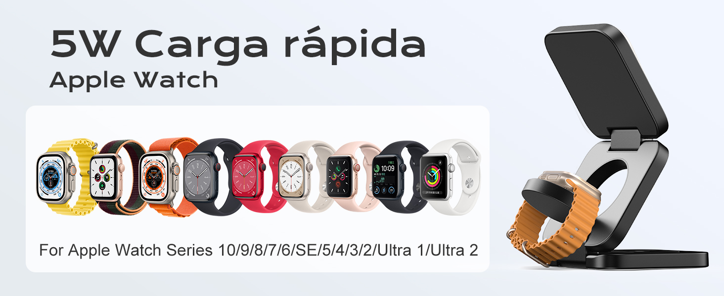 KU XIU Бездротова зарядна станція 3-в-1 MagSafe для iPhone 17/16/15/14/13/12, Apple Watch, AirPods. Складний зарядний пристрій для подорожей, чорний + адаптер