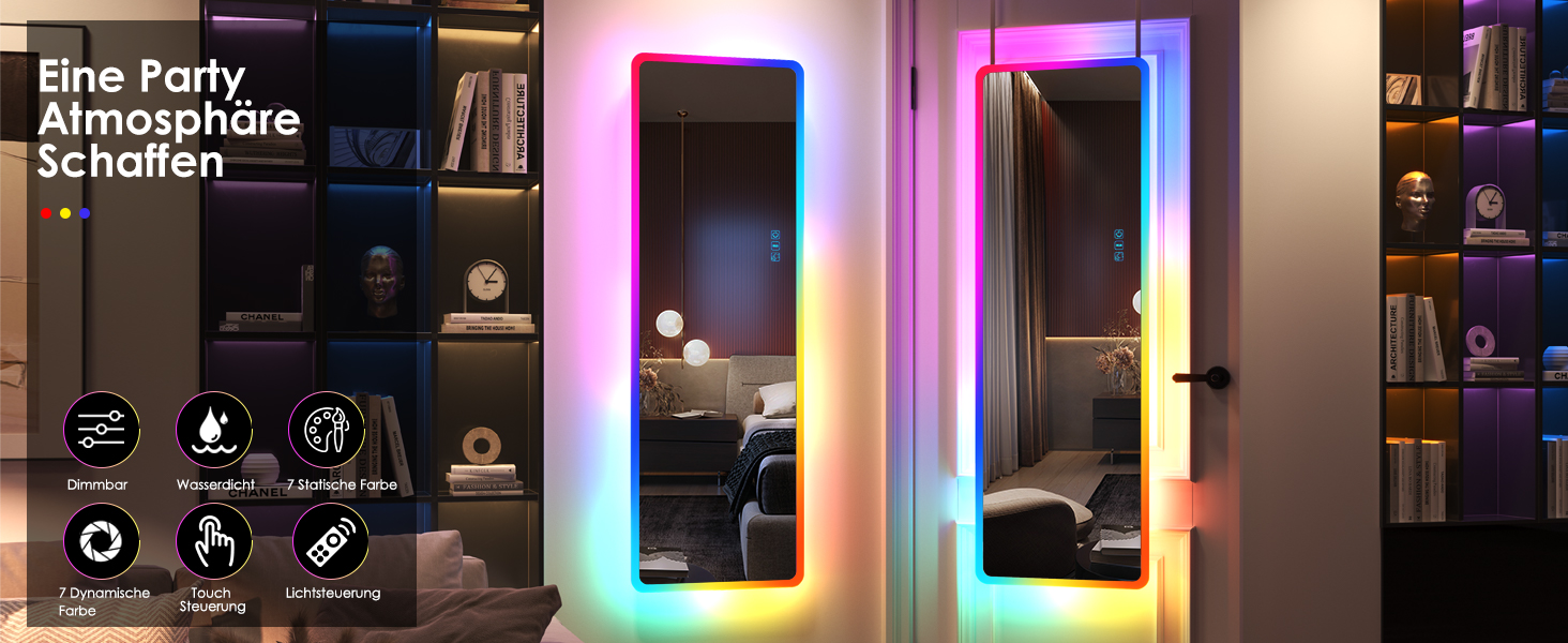 Дзеркало для тіла LVSOMT з підсвічуванням RGB, 120x40 см, настінне, для спальні, LED, сучасне, прямокутне, дзеркало над дверима