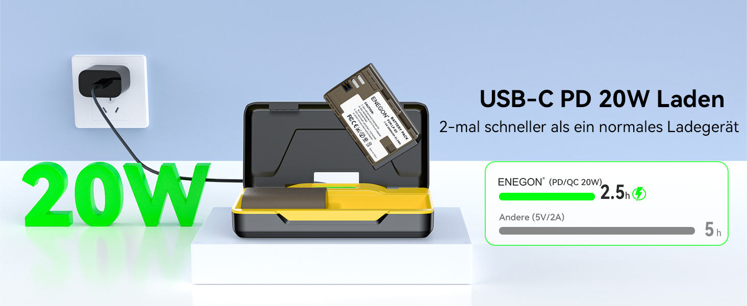 Зарядний пристрій ENEGON LP-E6/LP-E6N 20W з двома акумуляторами (2x 3000mAh) для Canon EOS 5D, 6D, 7D, 60D, 70D, 80D, 90D, XC10, XC15, з LCD-дисплеєм