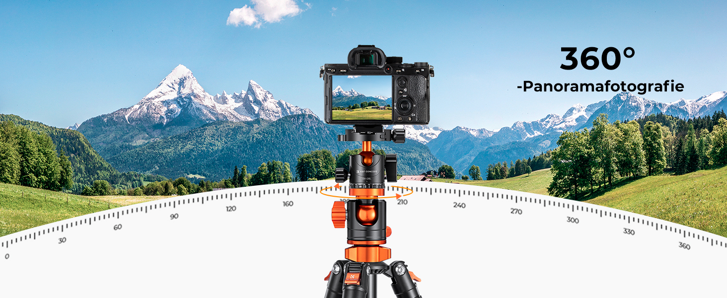 Штатив для камери K&F Concept 170см, T255A4(TM2515T1) з кульковою головкою 360° та функцією однонога штатива, 1/4'' гвинт, компактний туристичний штатив, помаранчевий