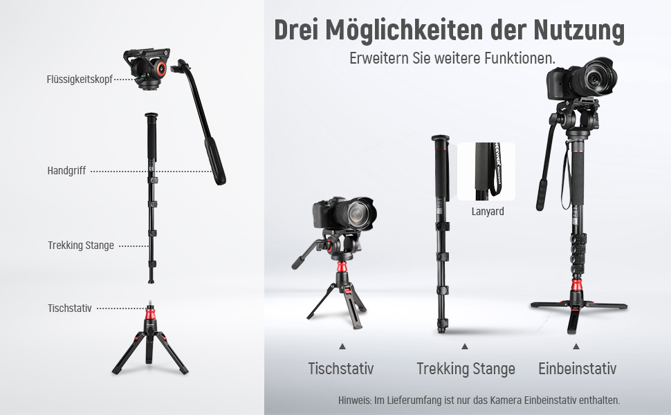 NEEWER 71.6' професійний монопод для камери з вуглецевого волокна, для DJI RS, Manfrotto, максимальне навантаження 6 кг, TP71 (GM76)