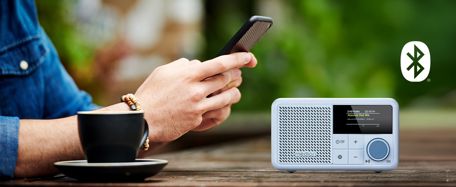 MEDION S66822 Портативне міні-радіо DAB+ з Bluetooth, акумулятор до 6,5 годин, кольоровий дисплей, телескопічна антена, таймер сну, будильник, AUX, USB-C, зелений (блакитний)