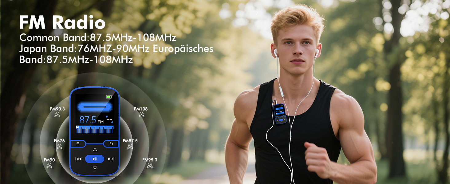 MP3 плеєр Bluetooth 5.3 з кліпсою, HiFi плеєр для спорту та дітей, 64GB, FM-радіо, диктофон, крокомір, екран 1.5