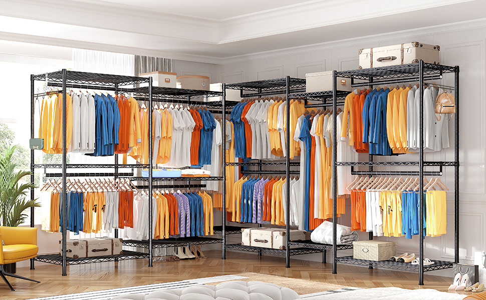 Металева стійка для одягу з гачками, вантажопідйомність до 376 кг, 187 x 44 x 194 см, чорна