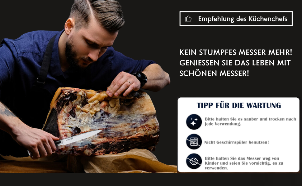 Японський ніж JUANSHI® 13 см - універсальний професійний кухонний ніж з ручкою з пакахвуду, високоякісний вуглецевий нержавіючий сталь, 2024227