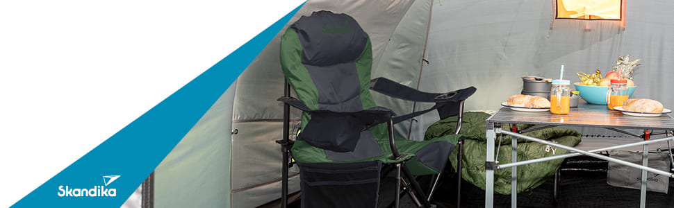 Кемпінговий стілець Skandika Relax Comfort зелено-сірий: розкладний стілець з підсклянником та охолоджувальним відсіком, до 160 кг