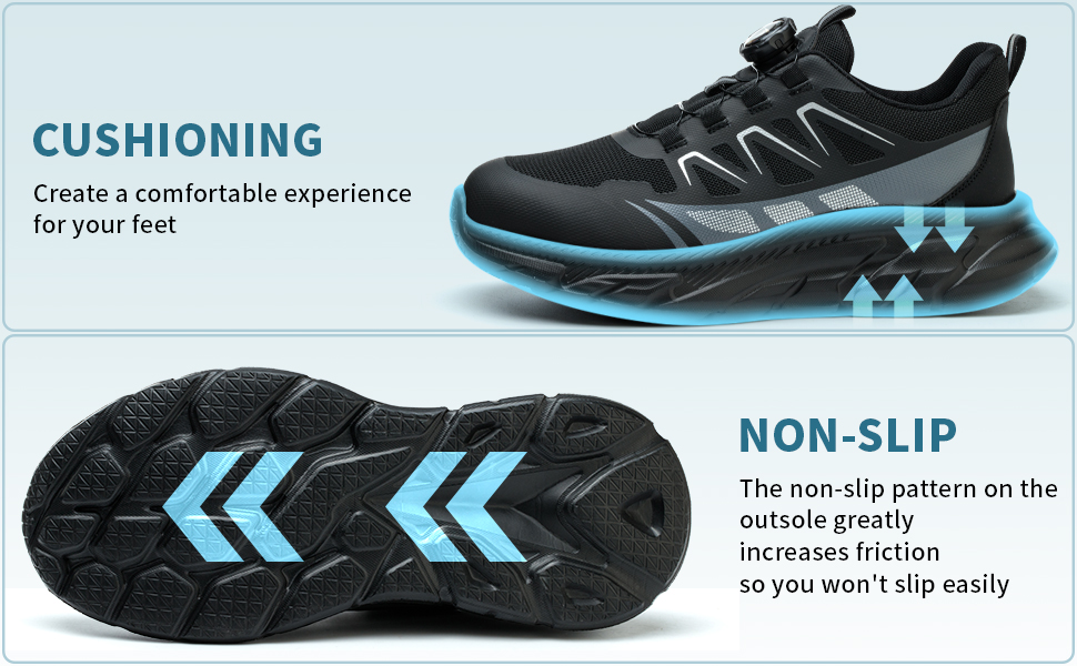 Черевики робочі чоловічі та жіночі спортивні, легкі, дихаючі, на шнурівці, з швидкою застібкою, з обертовим закриттям, з металевим підсилювачем, 44 EU, чорні