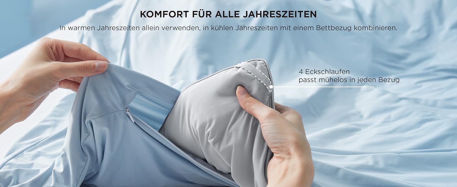 Ковдра BEDSURE 135x200 см, 4-сезонна, стеганий ковдра без наволочки, 300 GSM, для алергіків, сірий/світло-сірий, тепла, м'яка, блакитний (150x200 см)