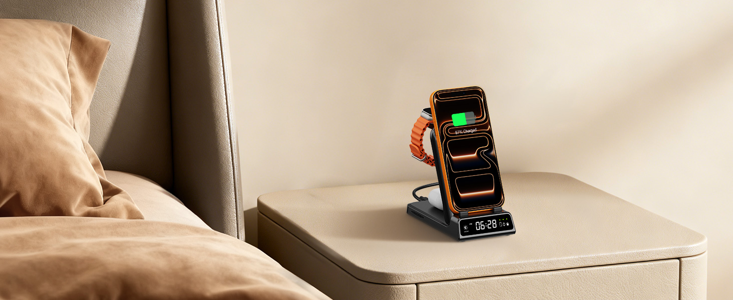 Бездротова зарядка 3-в-1 SwanScout 703A для iPhone 12/13/14/15/16/17, Apple Watch 7/8/9/10/11/Ultra, AirPods Pro 3 – Чорна