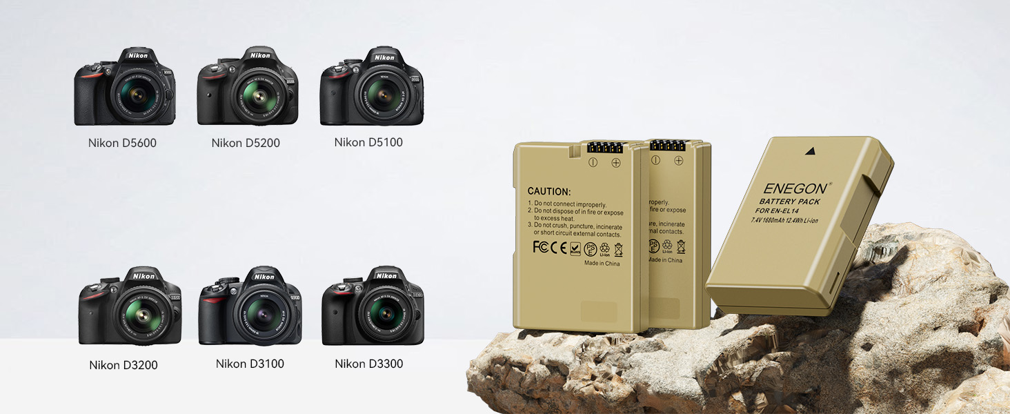 Запасний акумулятор ENEGON EN-EL14/EL14a (2 шт.) та смарт-LED зарядний пристрій Dual USB для Nikon DSLR D3100, D3200, D3300, D3400, D3500, D5100, D5200, D5300, D5500, D5600, DF, Coolpix P7000, P7100, P7700, P7800 (2 акумулятори + зарядний пристрій)