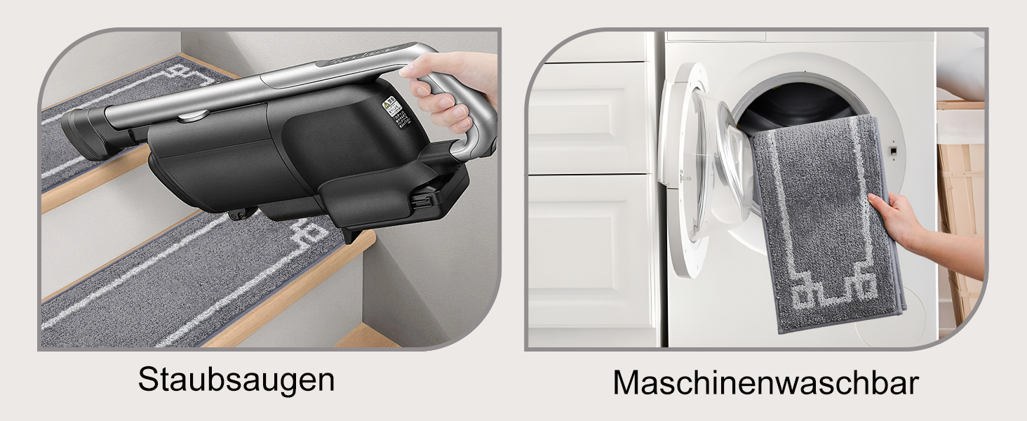 Килимочки на сходи BEQHAUSE, комплект 15 шт. Самоклеючі килимки на сходи для дітей, літніх людей та домашніх тварин, 100% поліестер, TPE-підкладка, 22x70 см (Сірий)