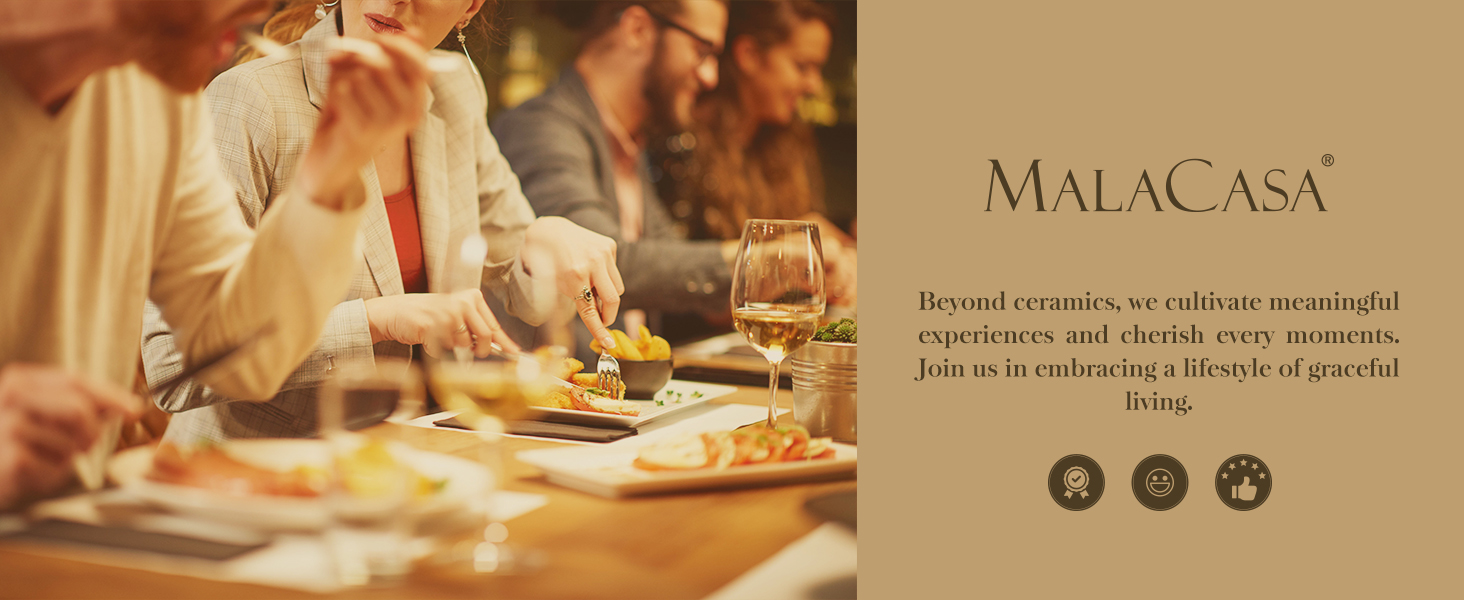 Набір посуду MALACASA LEILA на 6 осіб, 24 предмети: тарілки, миски, посуд з порцеляни з ручним рельєфним дизайном, безпечний для мікрохвильової печі та посудомийної машини, білий