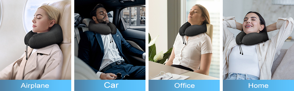 Подушка для шиї у літак - 100% Memory Foam - Зручна подушка для подорожей - з 3D-маскою для сну та навушниками - Ідеально для літака, авто, дому, офісу, чорна