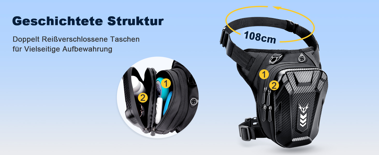 Мотосумка на стегно Beintasche, поясна сумка для чоловіків та жінок, розширена місткість, світловідбиваючі смуги та регульований ремінь, рюкзаки та сумки для велоспорту та піших прогулянок