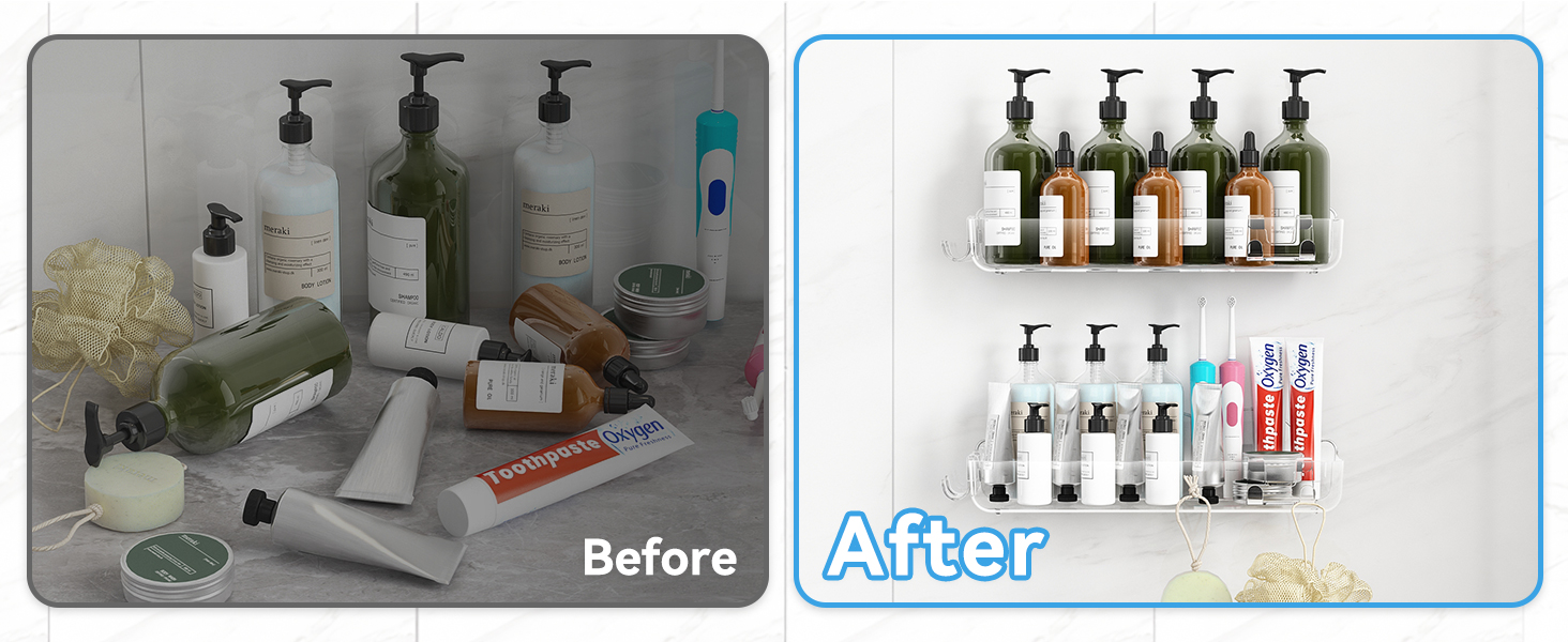 Полиця для душу без свердління, 6 шт. Настінна полиця для ванної кімнати з тримачем для фену та гачками, полиця для душу з нержавіючої сталі, органайзер для ванної кімнати та кухні сірого кольору (2-прозорий)