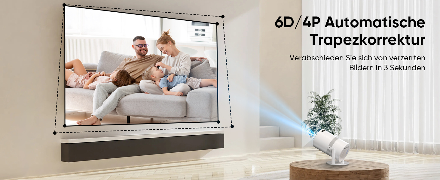 Міні проектор Beamer з автотрапецеїдною корекцією, Android OS, поворот 210°, WiFi 6, Bluetooth, 50% Zoom, Full HD 1080P для дому та на вулицю (сумісний з: смартфоном, Fire TV Stick, ноутбуком, HDMI, USB)