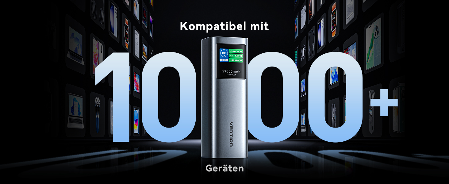 Power Bank VENTION 27000 mAh 140W з PD3.1: зарядка для ноутбуків, iPhone, iPad, Galaxy | FKE-EU