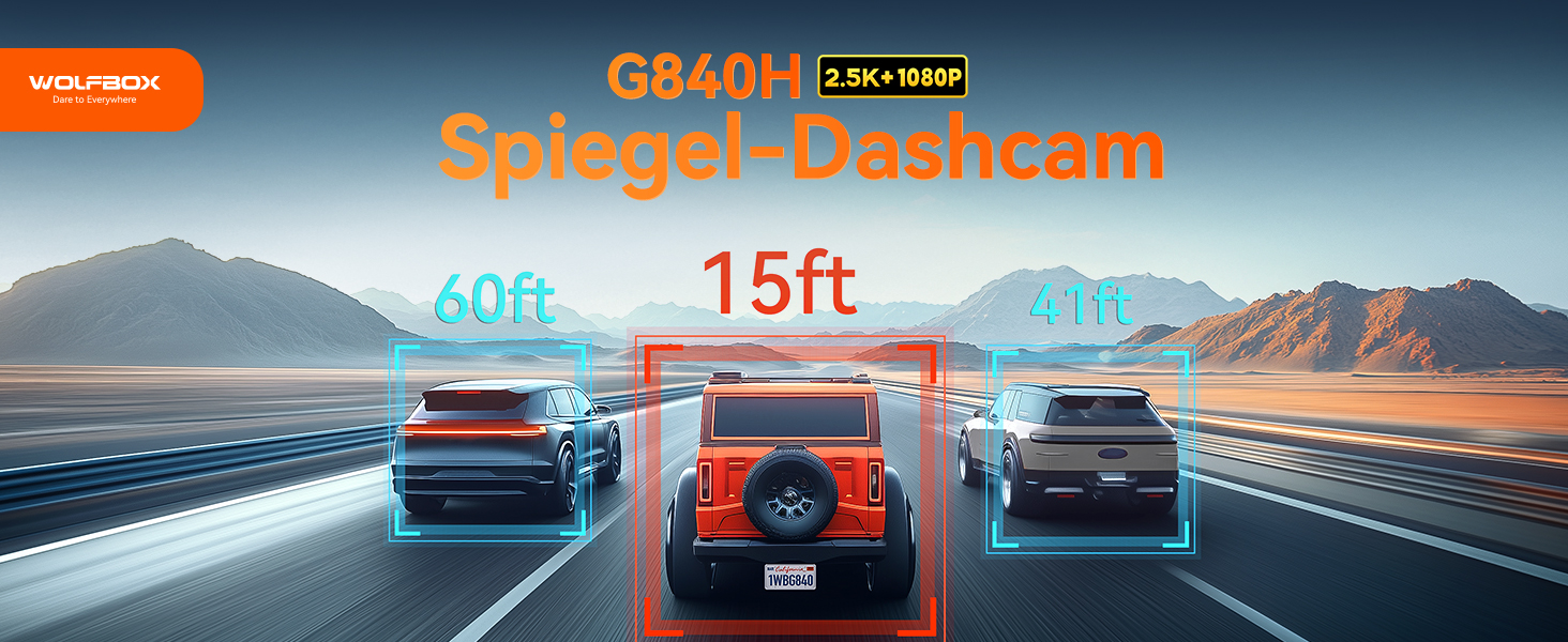 WOLFBOX Дзеркало-відеореєстратор 12' 4K з камерою заднього виду, WiFi, IPS-сенсорний екран, GPS, G-сенсор, Park Monitoring, 32GB, G840H
