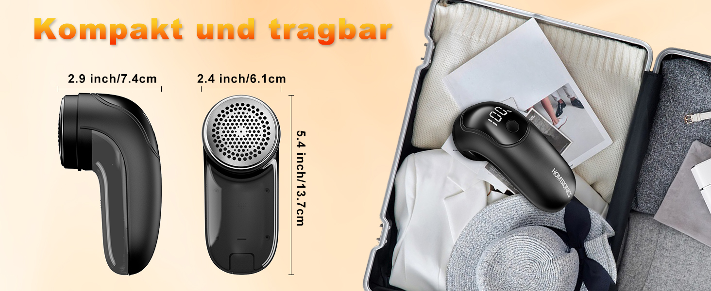 Електричний видалення ворсу для одягу, меблів та текстилю - портативний бездротовий прилад з LED-дисплеєм та 3 рівнями налаштування, чорний