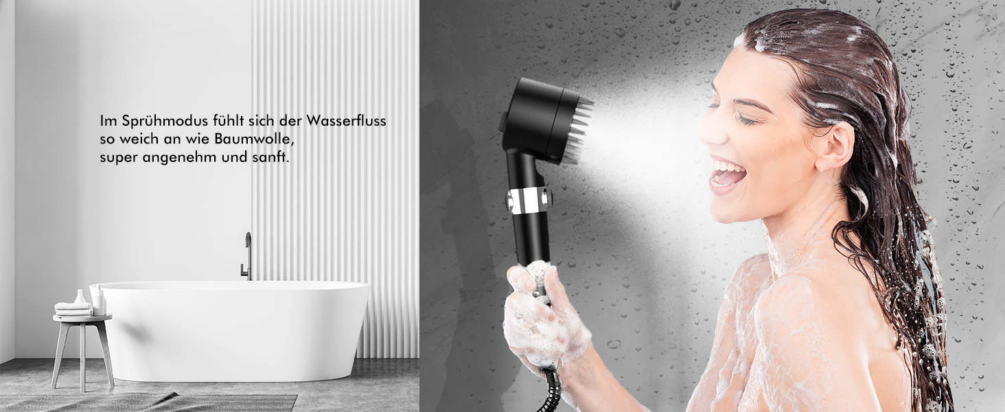Showerhead with Filter MEKO High-Pressure Handheld Shower with 15-Layer Filtration, 1.5M Hose, 3 Spray Patterns, Water-Saving Showerhead for Removing Hard Water, Residual Chlorine, Bacteria, and Heavy Metals (Black)