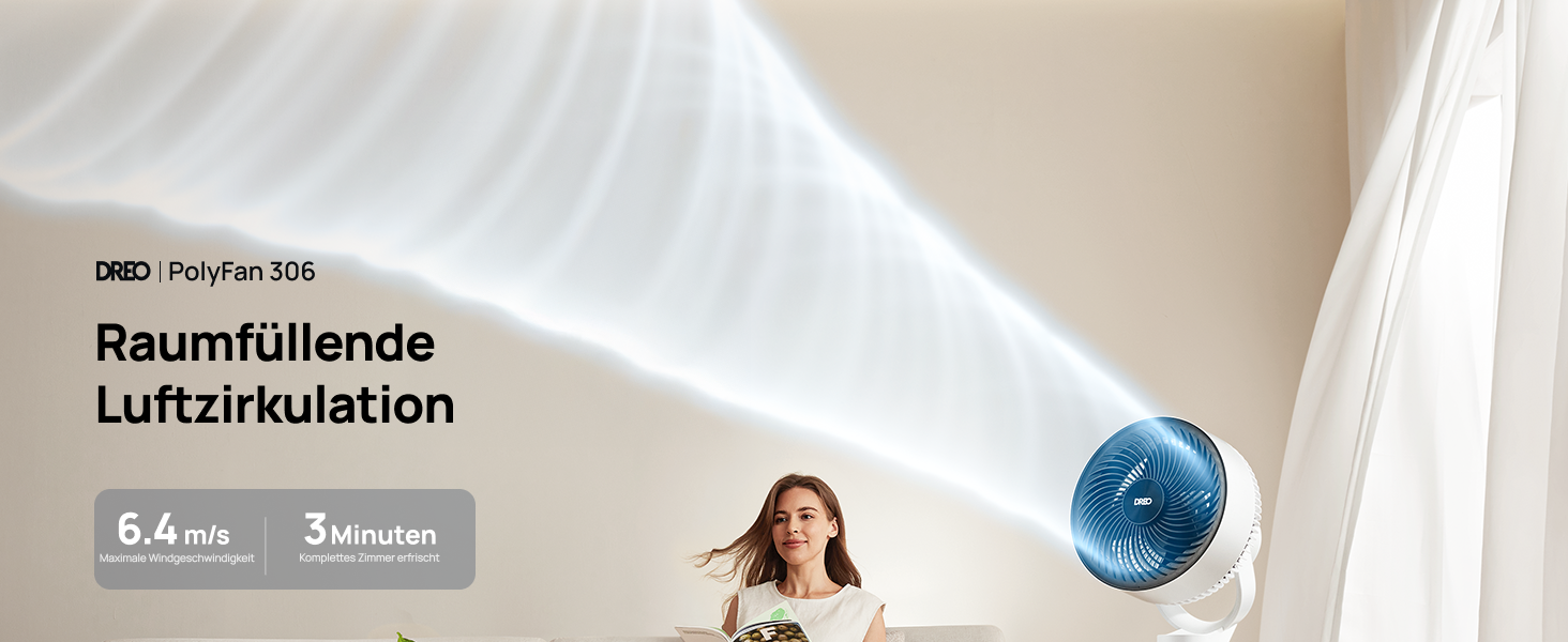 Дрео Безшумний підлоговий вентилятор з осциляцією, 1444 м³/год, 3 швидкості, таймер 6 годин, пульт дистанційного керування, циркуляція повітря за 3 хвилини, функція ароматерапії, білий